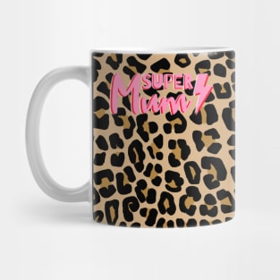 Super Mum, Word Art, Lightning, Traditional Leopard Print Mug